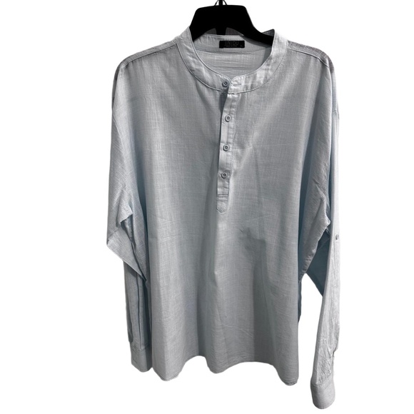 JINIDU Light Blue Loose Fit Henley Collar Rolled Sleeves Casual Shirt XL - Picture 2 of 10